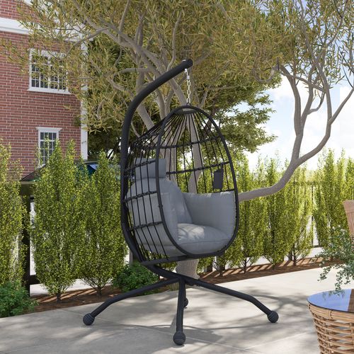 Outsunny Egg Chair Outdoor Indoor Garden Swing Chair, Folding Basket