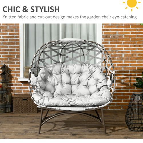 Outsunny 2 Seater Egg Chair Outdoor with Cushion, Cup Pockets