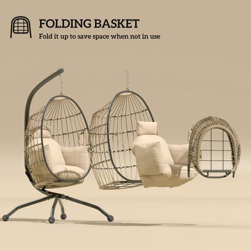 Outsunny Egg Chair Outdoor Indoor Garden Swing Chair, Folding Basket