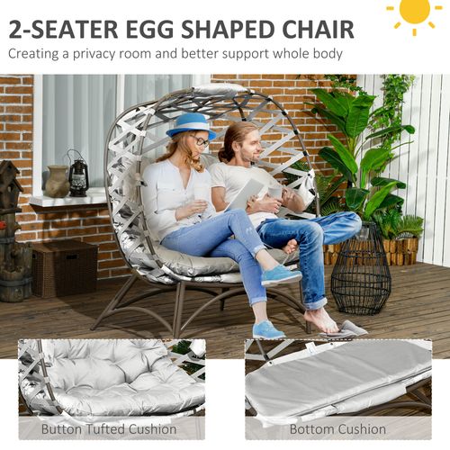 Outsunny 2 Seater Egg Chair Outdoor with Cushion, Cup Pockets