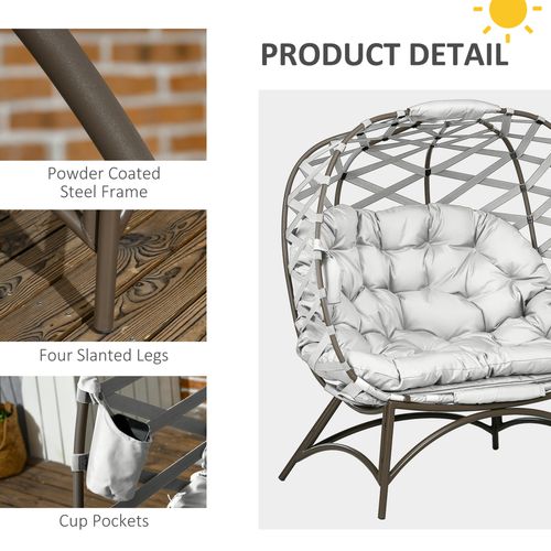 Outsunny 2 Seater Egg Chair Outdoor with Cushion, Cup Pockets
