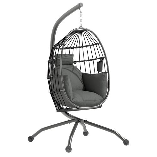 Outsunny Egg Chair Outdoor Indoor Garden Swing Chair, Folding Basket Dark Grey