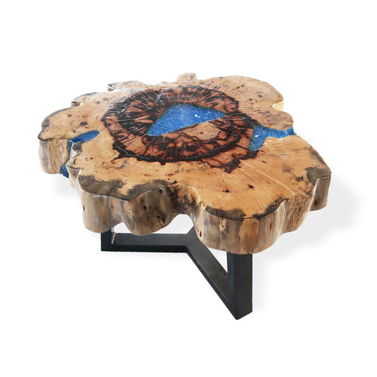 Enhance Your Living Space with a Tamarind and Resin Coffee Table in Sky Blue