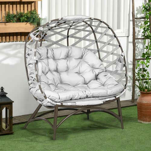 Outsunny 2 Seater Egg Chair Outdoor with Cushion, Cup Pockets