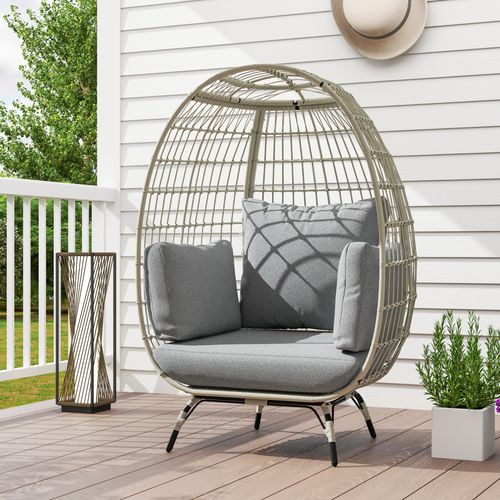 Outsunny PE Rattan Egg Chair w/ Padded Cushions for Garden