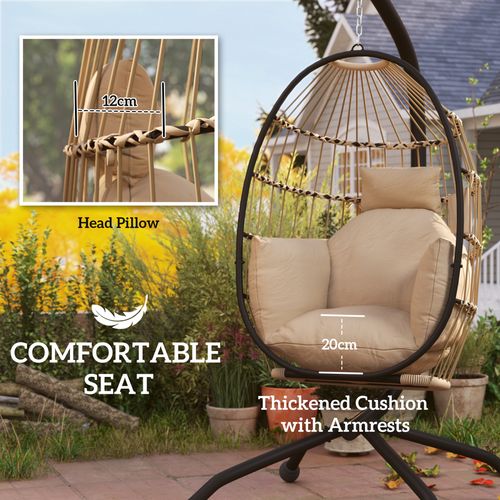 Outsunny Egg Chair Outdoor Indoor Garden Swing Chair, Folding Basket