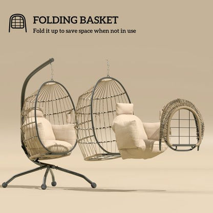 Outsunny Egg Chair Outdoor Indoor Garden Swing Chair, Folding Basket
