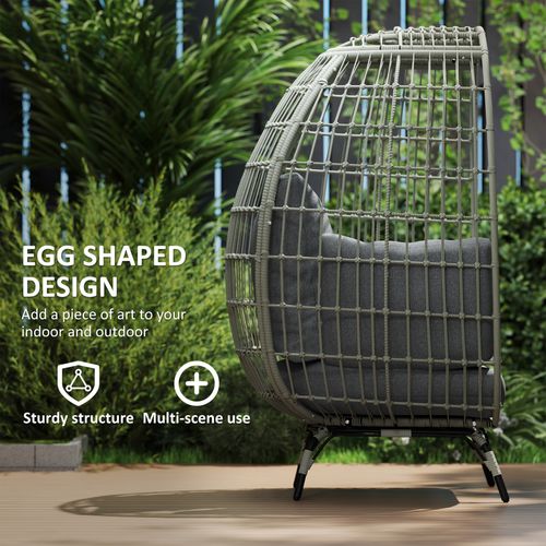 Outsunny PE Rattan Egg Chair w/ Padded Cushions for Garden