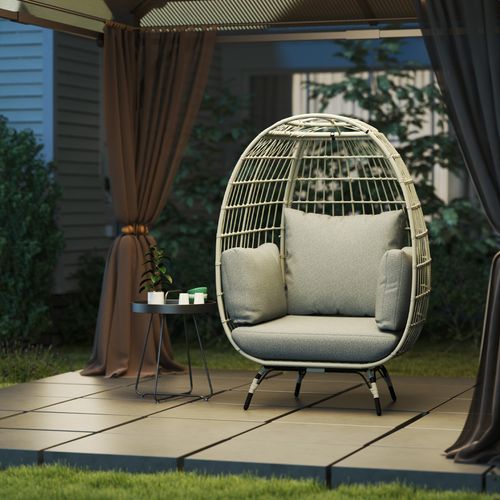 Outsunny PE Rattan Egg Chair w/ Padded Cushions for Garden