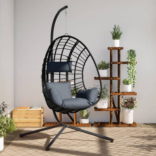 Hanging Egg Chair With Stand Rattan And Steel anthracite
