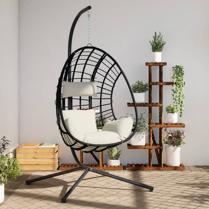 Hanging Egg Chair With Stand Rattan And Steel beige
