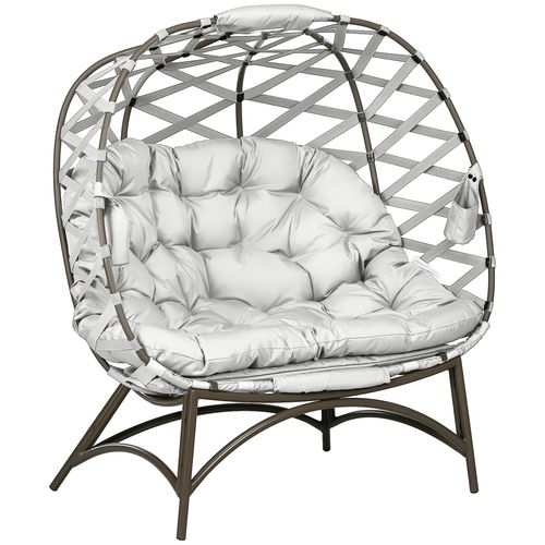 Outsunny 2 Seater Egg Chair Outdoor with Cushion, Cup Pockets