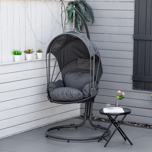 Hanging Egg Chair, Swing Hammock with Cushion and Stand, Grey