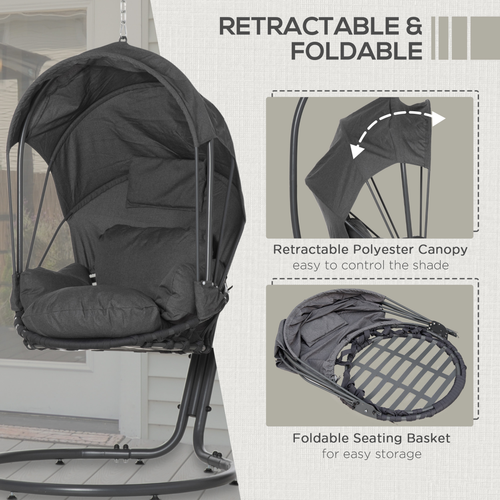 Hanging Egg Chair, Swing Hammock with Cushion and Stand, Grey