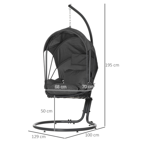 Hanging Egg Chair, Swing Hammock with Cushion and Stand, Grey