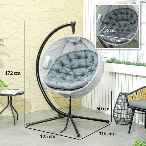 Outsunny Hanging Egg Chair Outdoor Indoor Swing Chair, Folding Basket