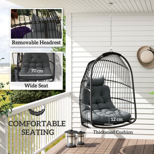 Outsunny Rattan Egg Chair with Installation Kit, Indoor Outdoor Swing Chair