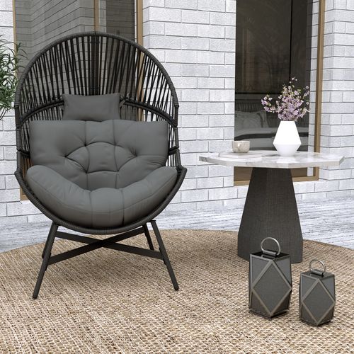 Outsunny Standing Rattan Garden Egg Chair with Headrest, Charcoal Grey