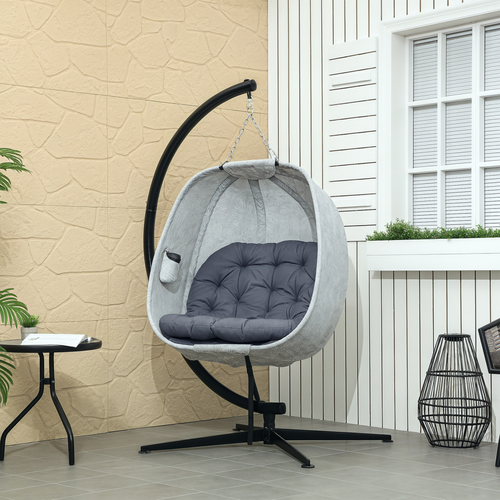Outsunny Hanging Egg Chair Outdoor Indoor Swing Chair, Folding Basket