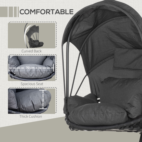 Hanging Egg Chair, Swing Hammock with Cushion and Stand, Grey