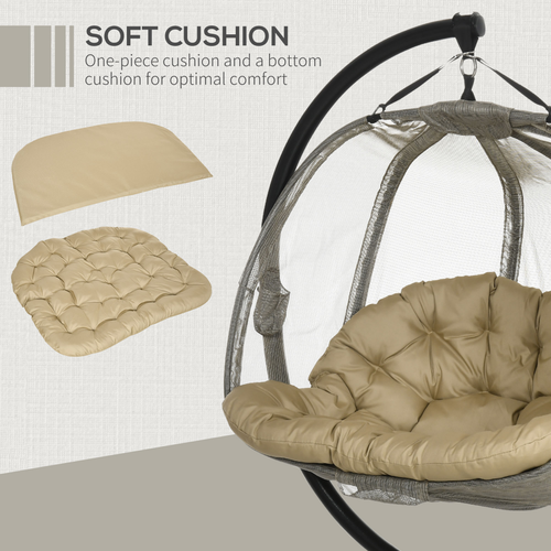 Double Hanging Egg Chair 2 Seaters Swing Hammock w/ Cushion, Brown