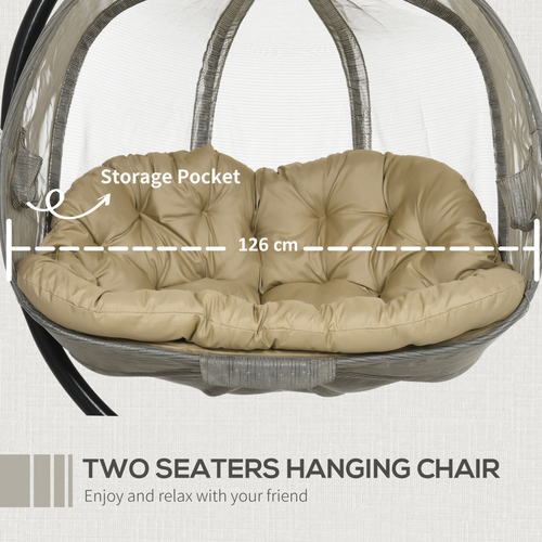 Double Hanging Egg Chair 2 Seaters Swing Hammock w/ Cushion, Brown