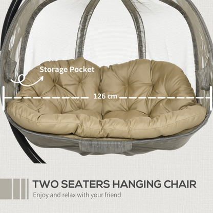 Double Hanging Egg Chair 2 Seaters Swing Hammock w/ Cushion, Brown